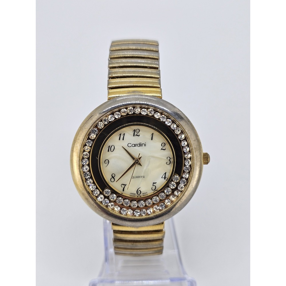VTG Cardini Women's Watch 43MM Cream Dial Gold Expandable Band 5.5" NEW Battery